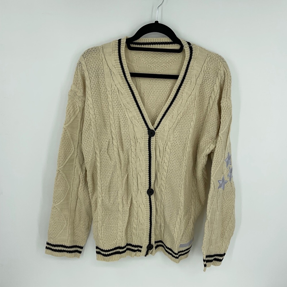 Women's Cardigan Star Embroidery Knit Open Front Cardigan V Neck Long Sleeve